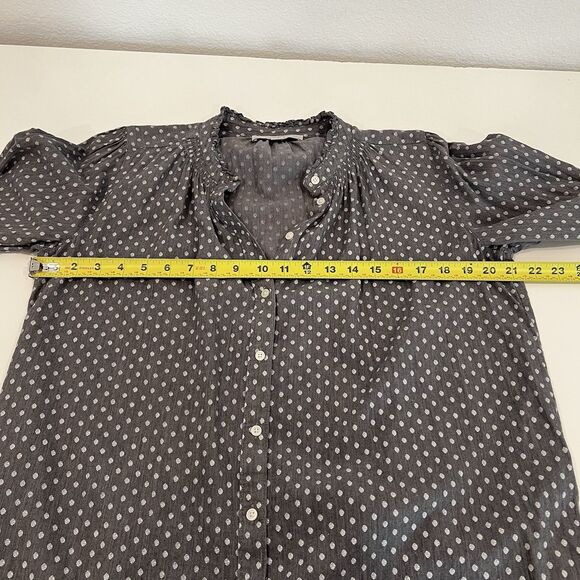 Ann Taylor LOFT Castlerock Gray Polka Dotted Ruffle Collar Shirt, Size M - Picture 6 of 7